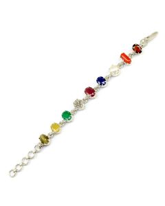 Navratna Sterling Silver Bracelet with all Nine Natural Gemstones for Navgraha Lab Certified Gm 44.16