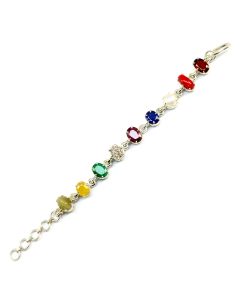 Navratna Sterling Silver Bracelet with all Nine Natural Gemstones for Navgraha Lab Certified Gm 44.49