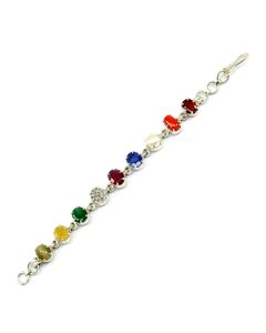 Navratna Sterling Silver Bracelet with all Nine Natural Gemstones for Navgraha Lab Certified Gm 42.73